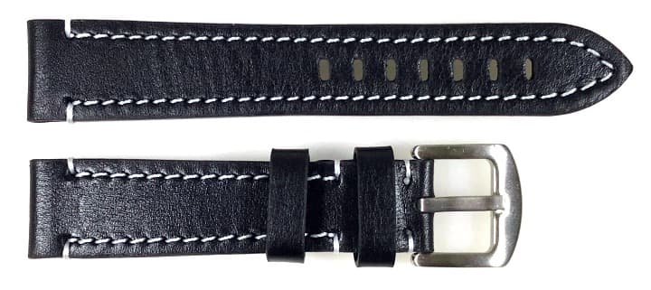 20 мм, ВОСТОК, ремешок АВИАТОР, телячья кожа, черный с белой строчкой (LD20-02)