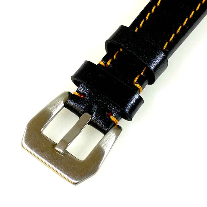 22 мм, ВОСТОК, ремешок АВИАТОР, телячья кожа, черный, оранжевая строчка (LD22-07)