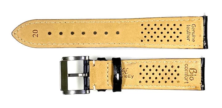 22мм ВОСТОК кожаный ремешок, черный, белая строчка (LD22-14)