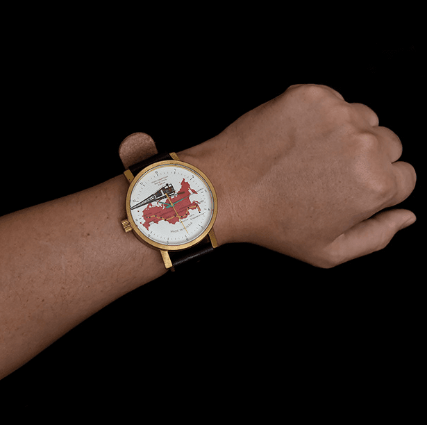 Транссиб Российские автоматические часы от УМНЯШОВ, латунь, стеклянная задняя крышка, матовая, ø50мм