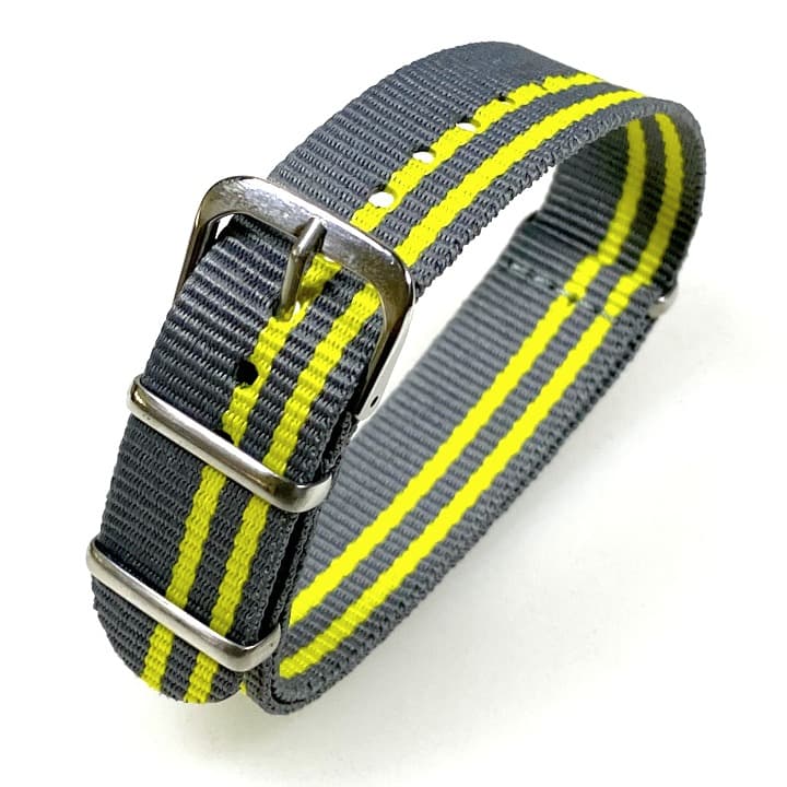 20 мм НАТО ремешок нейлон серый желтый  (NATO20-11)