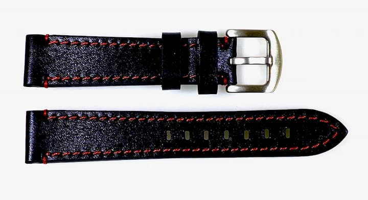 20 мм, ВОСТОК, ремешок АВИАТОР, телячья кожа, черный с красной строчкой (LD20-08)