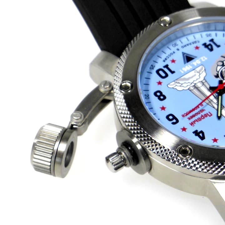 24-часовые часы "ЮРИЙ ГАГАРИН" от TRIUMPH с механизмом RAKETA, нержавеющая сталь, матовый корпус, водонепроницаемость 100 м, ø47 мм