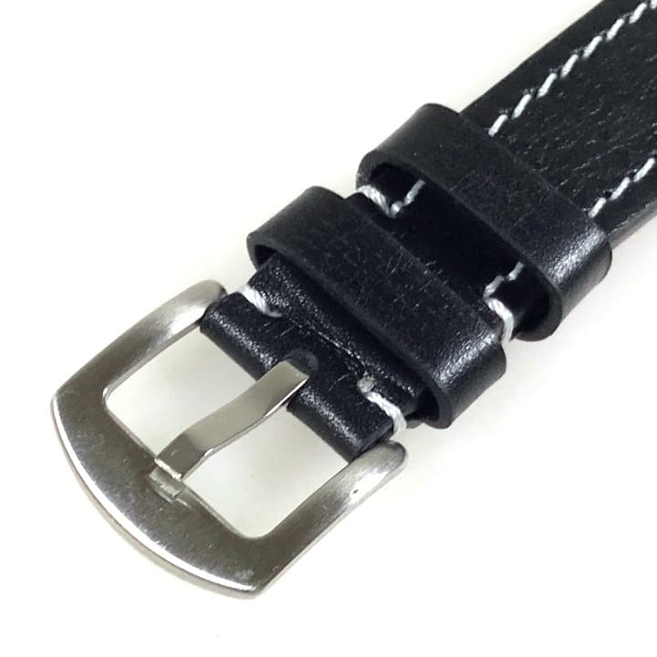 20 мм, ВОСТОК, ремешок АВИАТОР, телячья кожа, черный с белой строчкой (LD20-02)