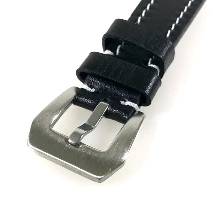 18 мм, ВОСТОК, ремешок АВИАТОР, телячья кожа, черный с белой строчкой (LD18-11)