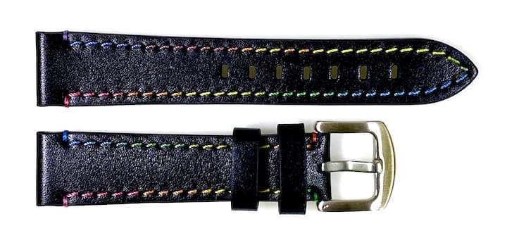 22 мм, ВОСТОК, ремешок АВИАТОР, телячья кожа, черный, разноцветная строчка (LD22-08)