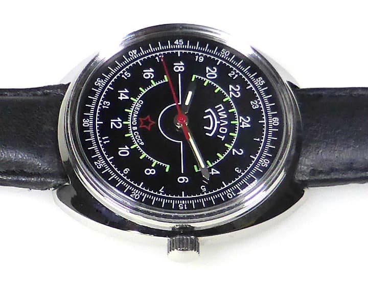 Российские 24-часовые авиационные часы "ПИЛОТ" от TRIUMPH с механизмом VOSTOK, хромированные, полированные, ø39 мм