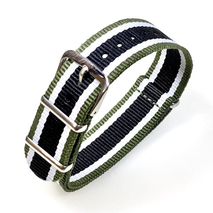 20 мм НАТО ремешок нейлон военный зеленый белый черный (NATO20-15)