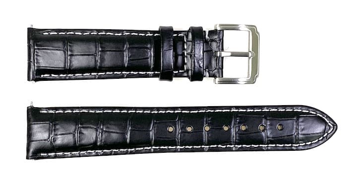 22мм ВОСТОК кожаный ремешок, черный, белая строчка (LD22-14)