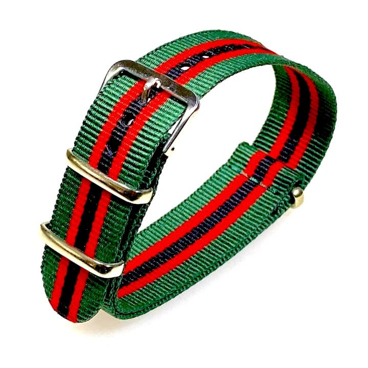 нейлоновый ремешок НАТО 20 мм, зеленый, красный и черный (NATO20-18)
