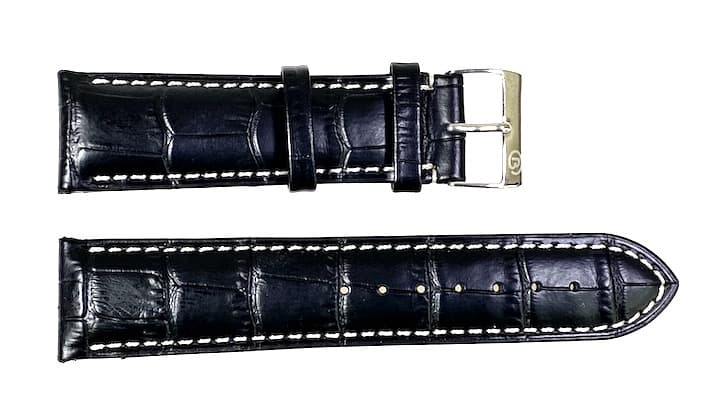 22мм ВОСТОК кожаный ремешок, черный, белая строчка (LD22-11)