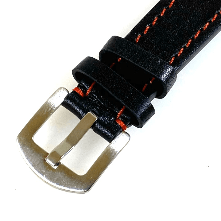 18 мм, ВОСТОК, ремешок АВИАТОР, телячья кожа, черный с красной строчкой (LD18-06)