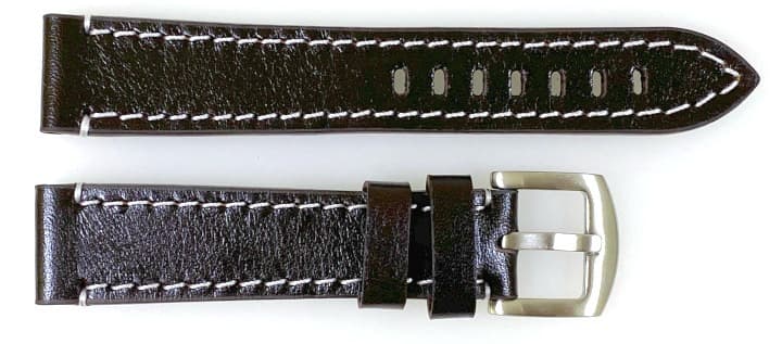 20 мм, ВОСТОК, ремешок АВИАТОР, телячья кожа, черный с темно коричневой строчкой (LD20-11)