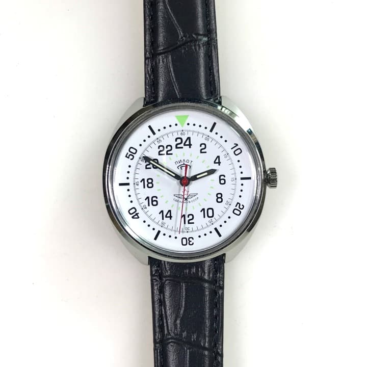 Российские 24-часовые авиационные часы "ПИЛОТ" от TRIUMPH с механизмом VOSTOK, хромированные, полированные, ø39 мм