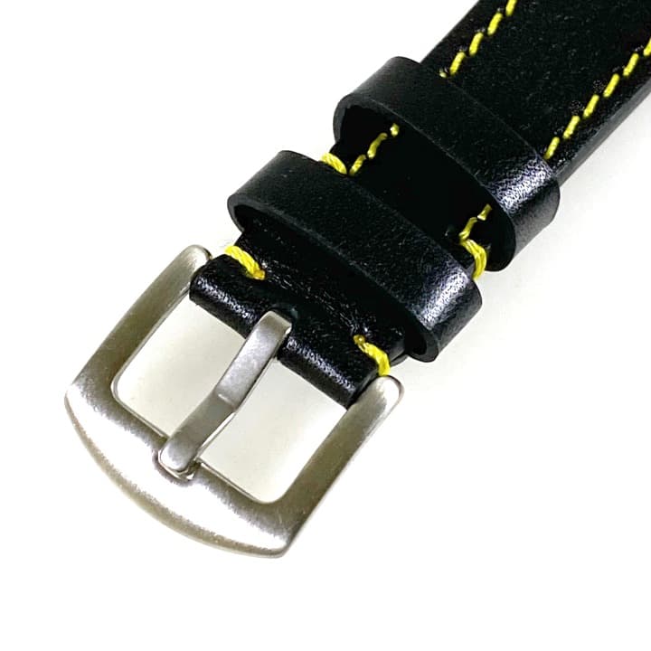 20 мм, ВОСТОК, ремешок АВИАТОР, телячья кожа, черный с желтой строчкой (LD20-03)
