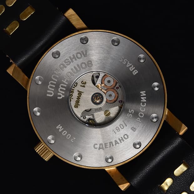 Транссиб Российские автоматические часы от УМНЯШОВ, латунь, стеклянная задняя крышка, матовая, ø50мм