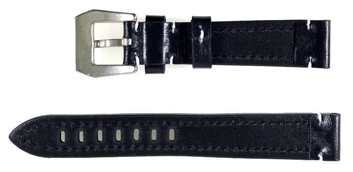 18 мм, ВОСТОК, ремешок АВИАТОР, телячья кожа, черный с белой строчкой (LD18-11)