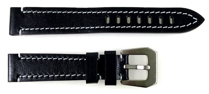18 мм, ВОСТОК, ремешок АВИАТОР, телячья кожа, черный с белой строчкой (LD18-11)