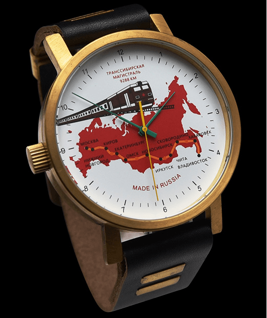 Транссиб Российские автоматические часы от УМНЯШОВ, латунь, стеклянная задняя крышка, матовая, ø50мм