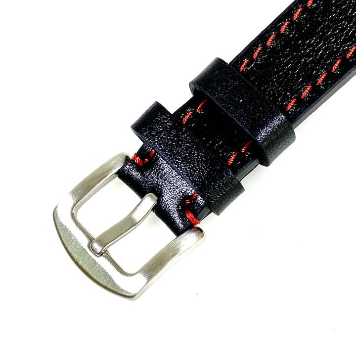 20 мм, ВОСТОК, ремешок АВИАТОР, телячья кожа, черный с красной строчкой (LD20-08)