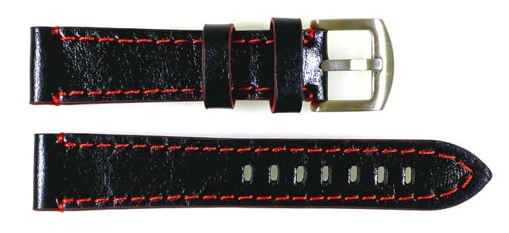 20 мм, ВОСТОК, ремешок АВИАТОР, телячья кожа, черный с красной строчкой (LD20-05)