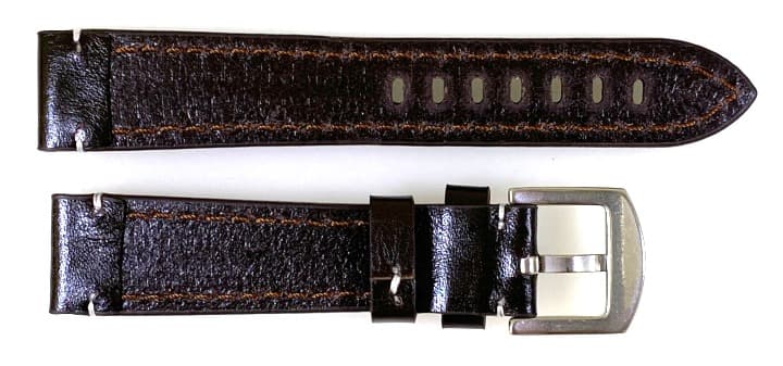 20 мм, ВОСТОК, ремешок АВИАТОР, телячья кожа, черный с темно коричневой строчкой (LD20-11)