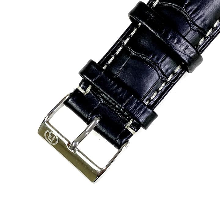 22мм ВОСТОК кожаный ремешок, черный, белая строчка (LD22-11)