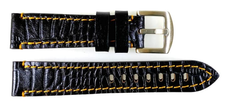 20 мм, ВОСТОК, ремешок АВИАТОР, телячья кожа, имитация кожи крокодила, черный с оранжевой строчкой (LD20-10)