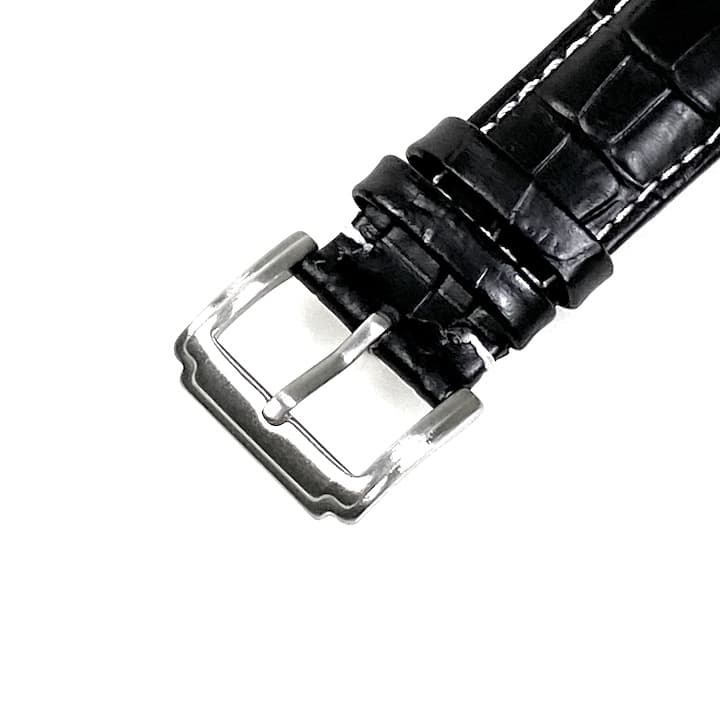 22мм ВОСТОК кожаный ремешок, черный, белая строчка (LD22-14)