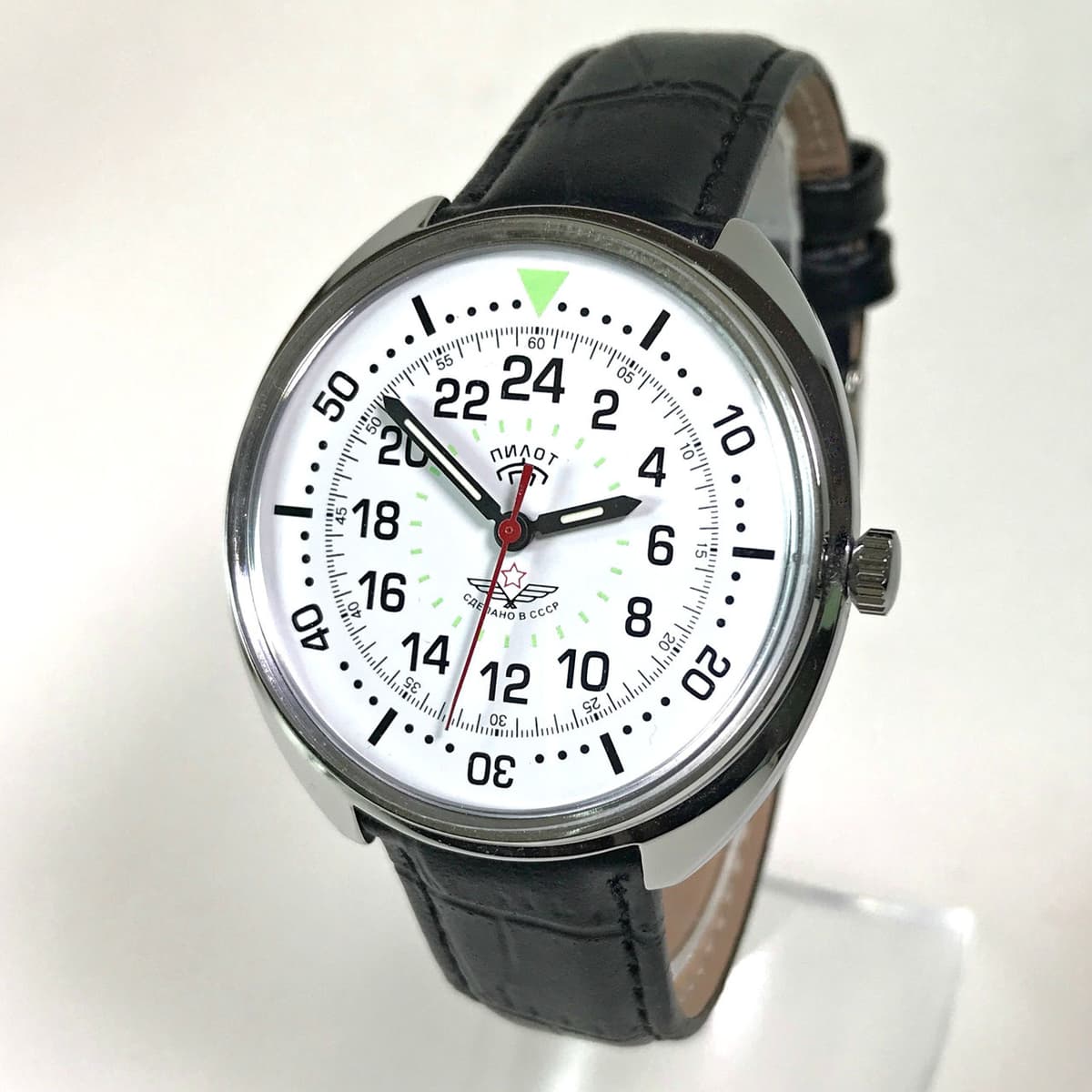 Российские 24-часовые авиационные часы "ПИЛОТ" от TRIUMPH с механизмом VOSTOK, хромированные, полированные, ø39 мм