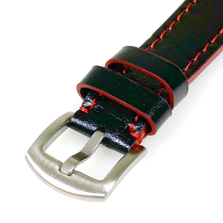 20 мм, ВОСТОК, ремешок АВИАТОР, телячья кожа, черный с красной строчкой (LD20-05)