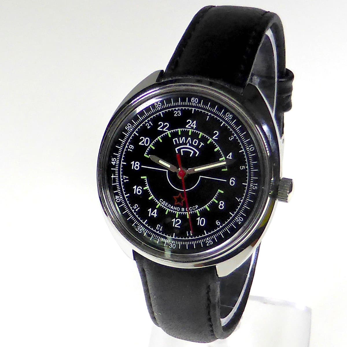 Российские 24-часовые авиационные часы "ПИЛОТ" от TRIUMPH с механизмом VOSTOK, хромированные, полированные, ø39 мм