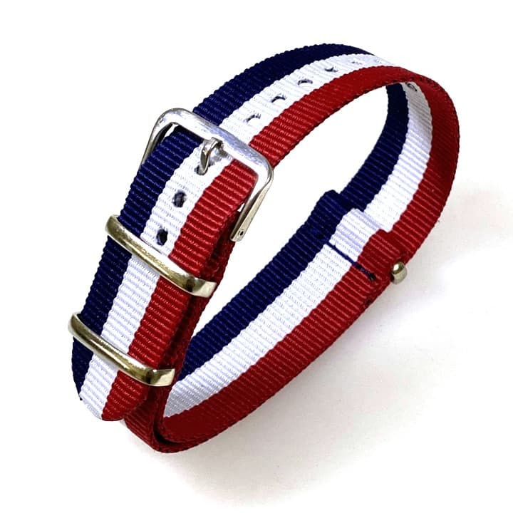 18 мм НАТО ремешок нейлон триколор синий белый красный (NATO18-14)
