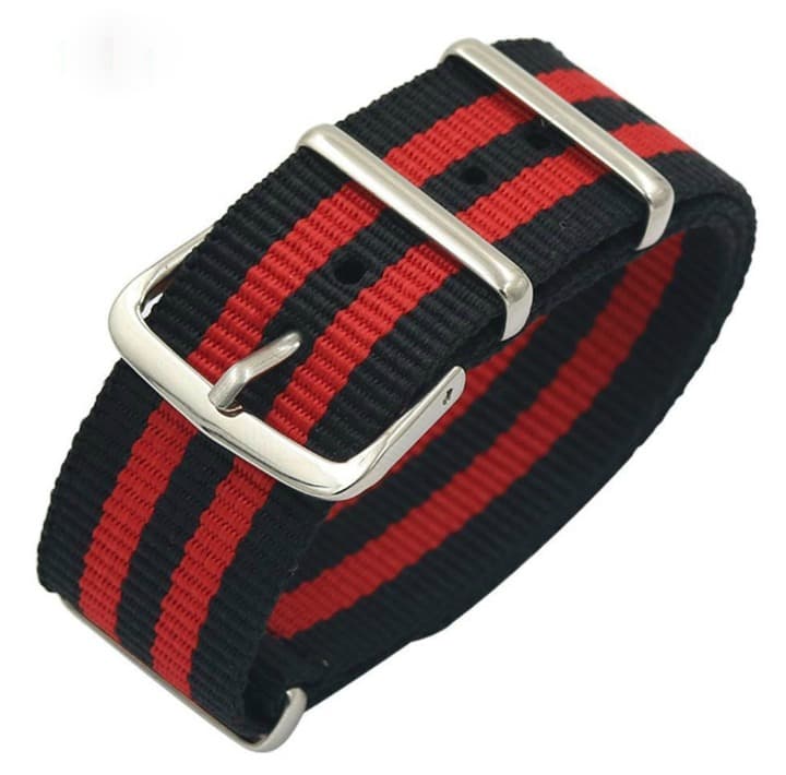 ВОСТОК 18 мм НАТО ремешок, нейлон, черный с красными полосками (NATO18-04)