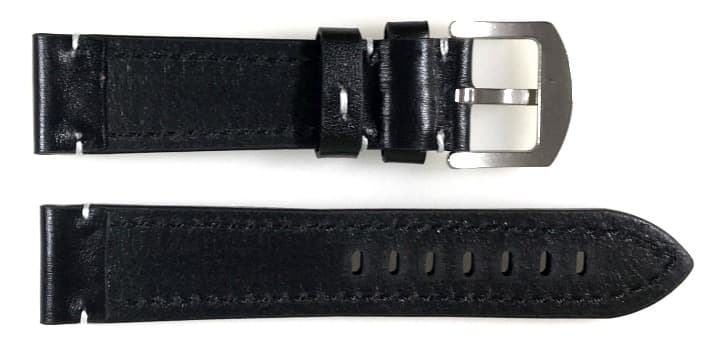 22 мм, ВОСТОК, ремешок АВИАТОР, телячья кожа, черный с белой строчкой (LD22-02)